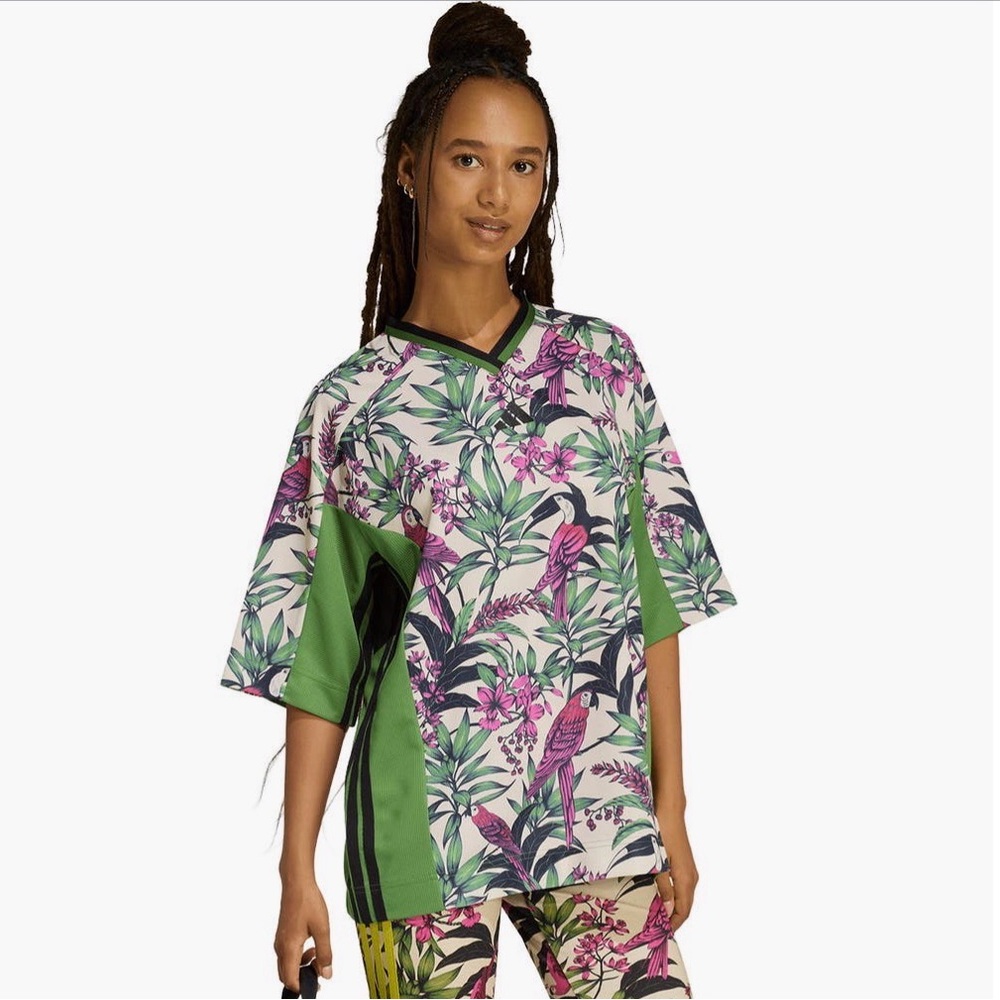 NWT adidas Women's x FARM Rio Premium T-Shirt Green/White/Pink Sz M - Picture 9 of 10